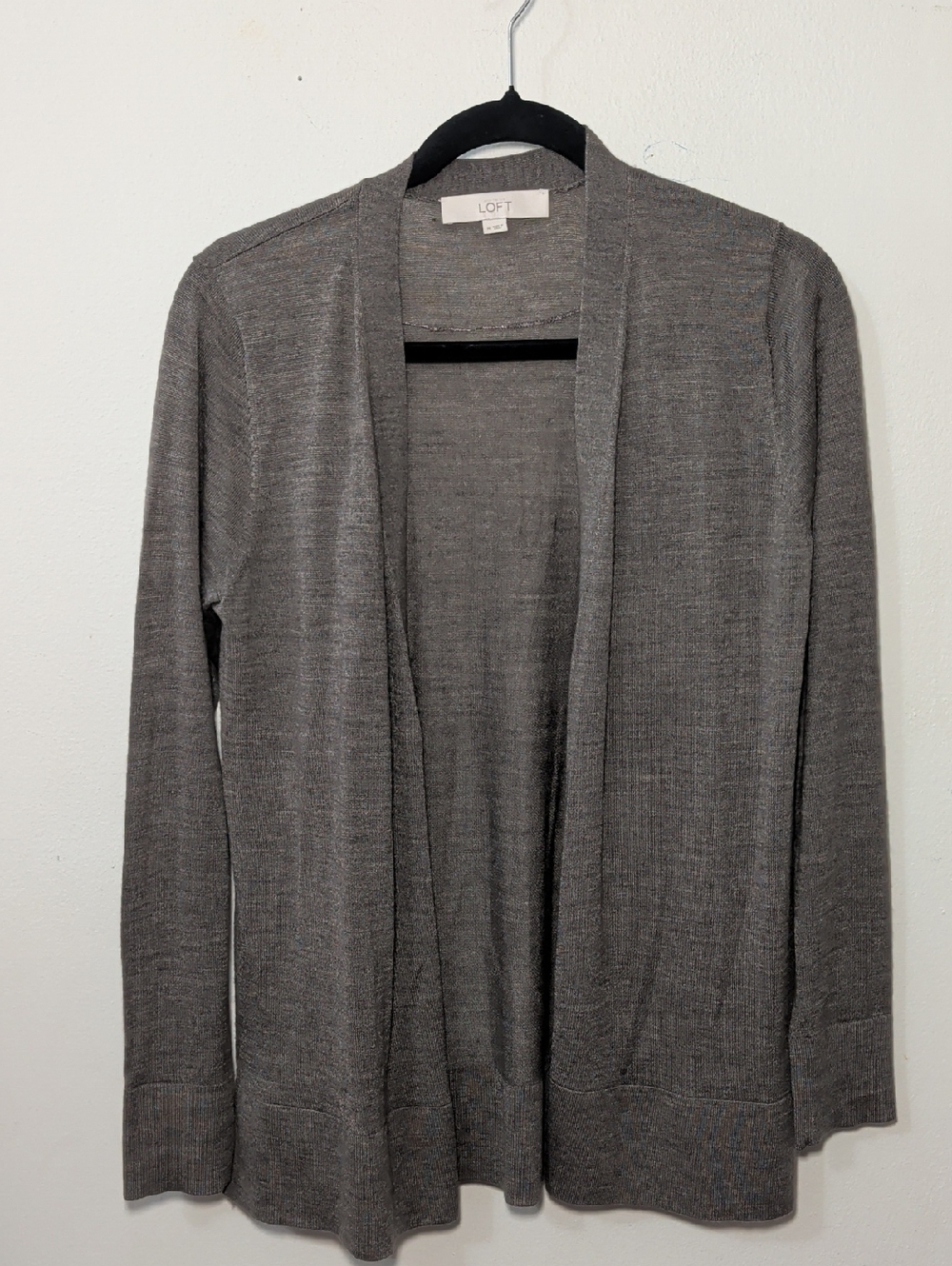 Loft Brown Open-Front Cardigan Sweater Wool Blend Dark Academia Women's Size M